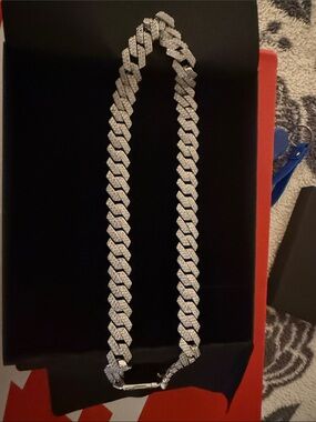 T.J.Maxx Silver Pave Cuban Link Chain Necklace